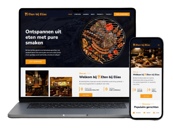 Mockup van de Eten bij Elias restaurantwebsite