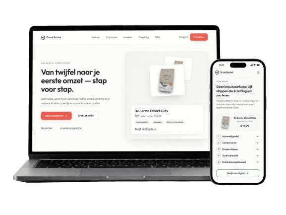 Mockup van de OmzetSociaal website