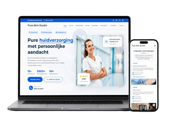 Mockup van de Pure Skin Studio website